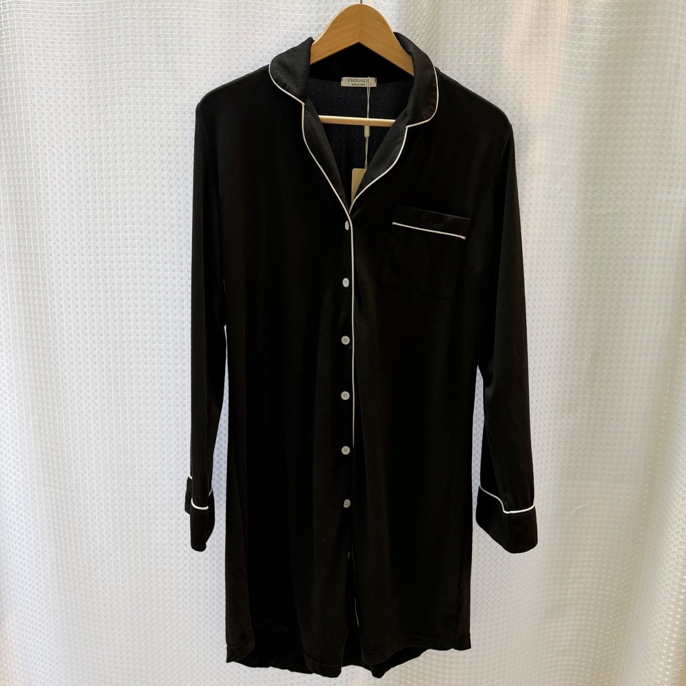 Ekouaer Sleep Shirt Nightgown Women's Small Black w/ White Trim